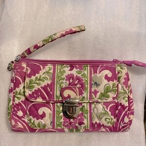 Vera Bradley Pink Floral Wristlet Wallet Large Capacity Card & Coin Purse
